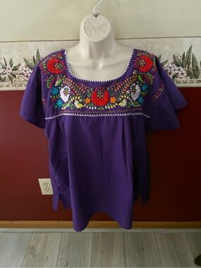 Angelica Purple Embroidered Mexican Peasant Blouse